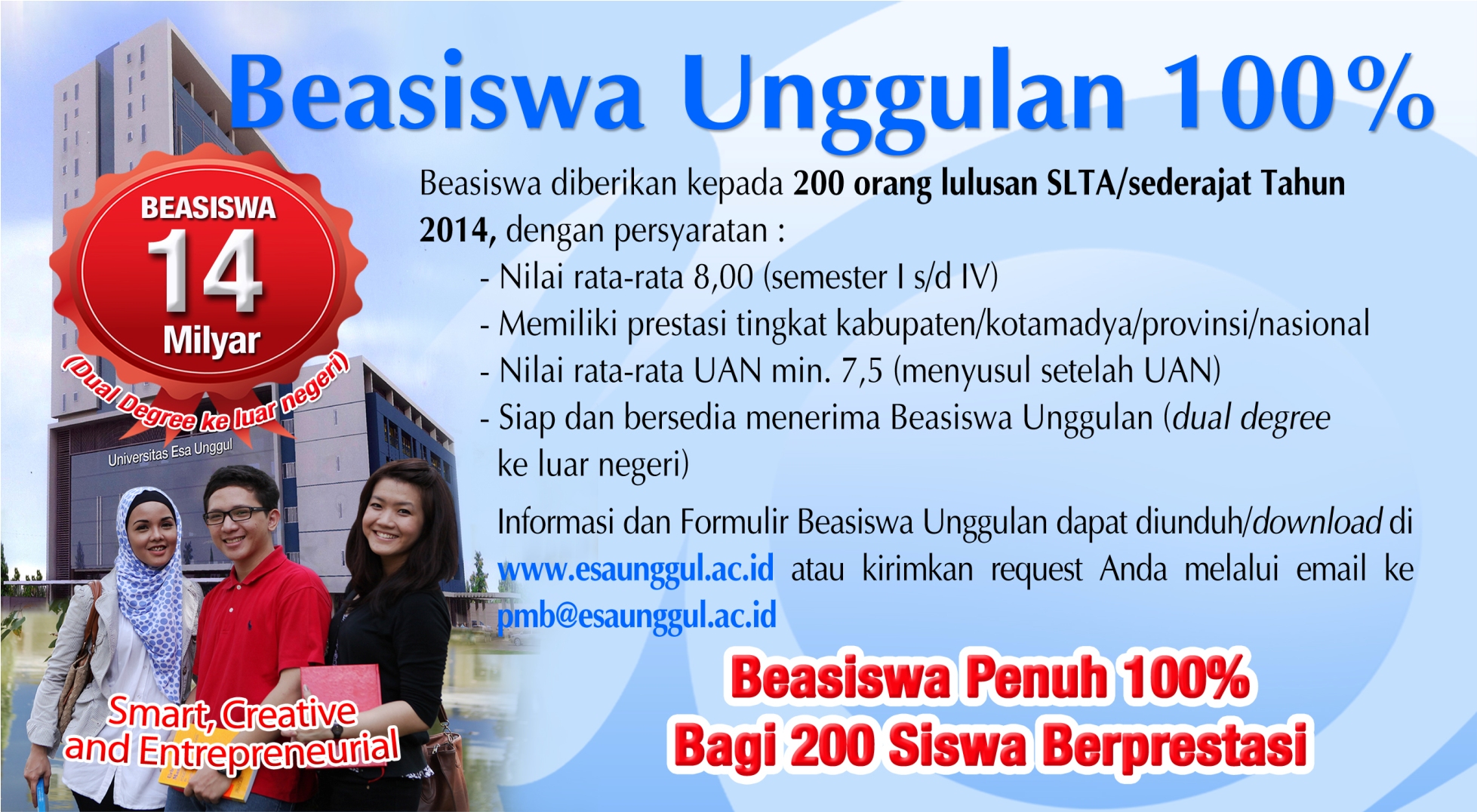 Beasiswa Unggulan – Penerimaan Mahasiswa Baru Universitas Esa Unggul Tahun 2014