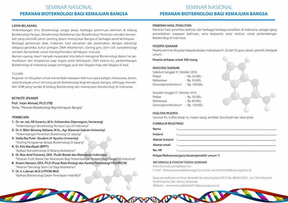 Formulir Pendaftaran Seminar Bioteknologi