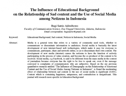 The Influence of Educational Background on the Relationship of Sad content and the Use of Social Media among Netizens in Indonesia