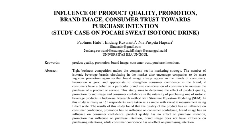 Influence Of Product Quality Promotion Brand Image Consumer