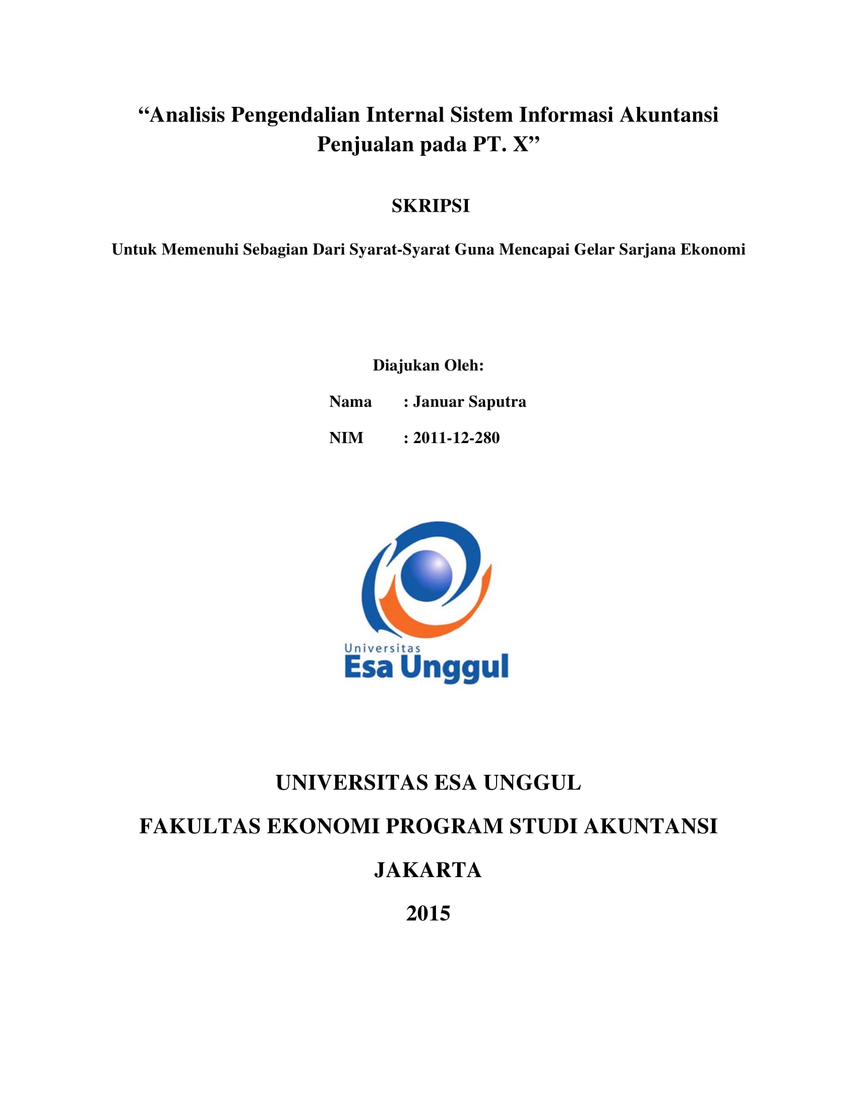 Analisis Pengendalian Internal Sistem Informasi Akuntansi Penjualan pada PT X