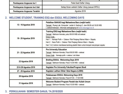 Tanggal – Tanggal Penting Mahasiswa Baru Reguler 2019