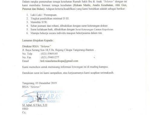 Lowongan Pekerjaan RSIA SELARAS CIKUPA