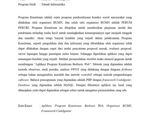Aplikasi Program Kemitraan Berbasis Web Pada Organisasi BUMN Menggunakan Framework CodeIgneter (Studi Kasus: PERUM PERURI)
