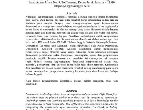 Representasi Kepemimpinan Demokrasi Dalam Buku Teks Elektronik EFL Pada Kelas VII Sekolah Menengah Pertama