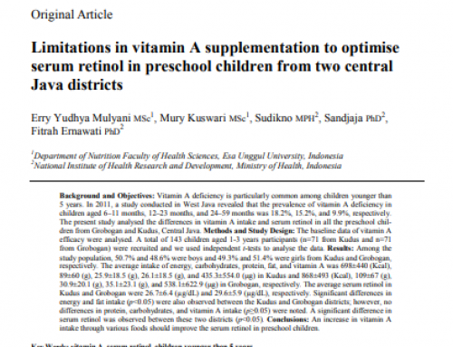 Limitations In Vitamin A Supplementation To Optimise Serum Retinol In Preschool Children From Two Central Java Districts