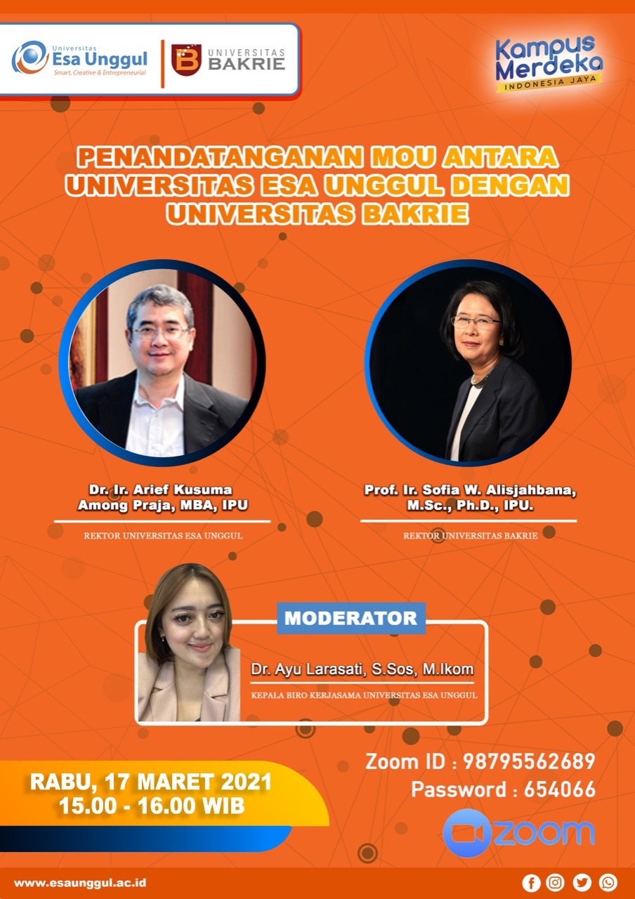 Penandatangan MoU antara Universitas Esa Unggul dengan Universitas Bakrie