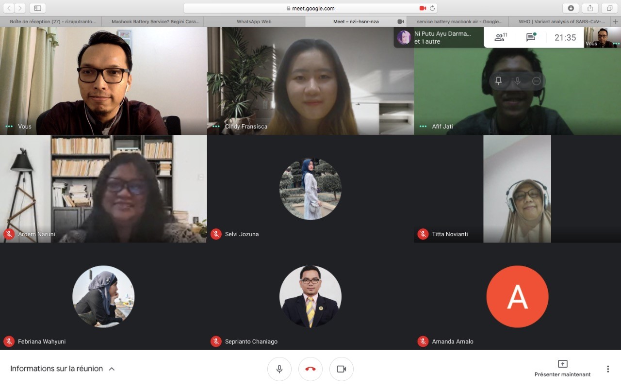 Sidang penelitian di mitra industry (Juli-Desember 2020) atas nama Cyndi yang dilakukan secara virtual yang dibimbing oleh peneliti dari IRIBB dengan penelitian perbandingan filogenetik mutasi gen Covid-19 pada sampel pasien Indonesia dan Turki