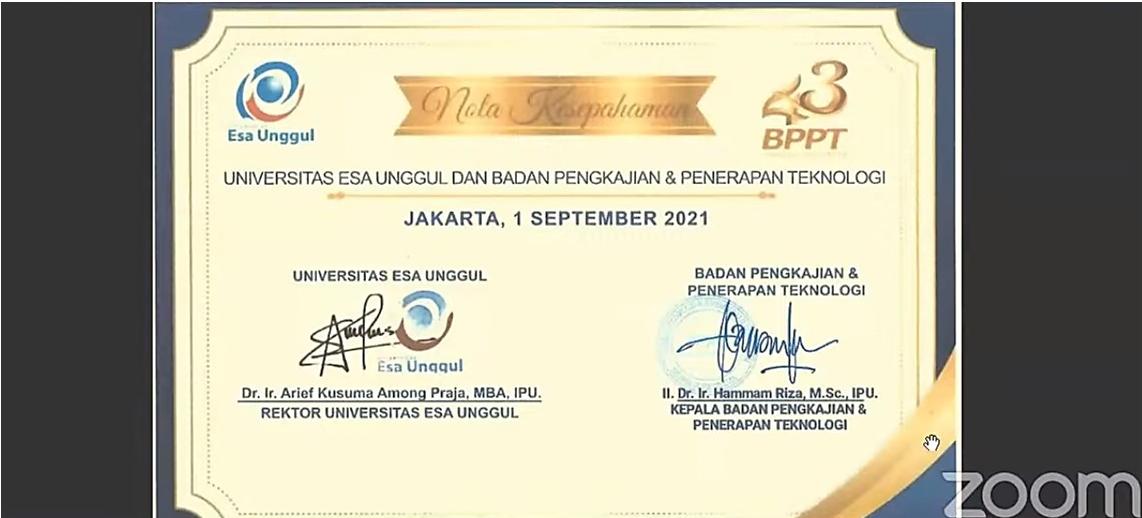 Ceremonial Penandatanganan MoU Universitas Esa Unggul dan Badan Pengkajian dan Penerapan Teknologi