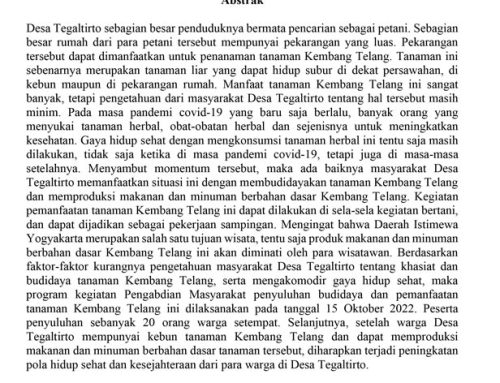 Penyuluhan Budidaya dan Pemanfaatan Tanaman Kembang Telang (Clitoria Ternatea L.) di Desa Tegaltirto, Sleman, Daerah Istimewa Yogyakarta