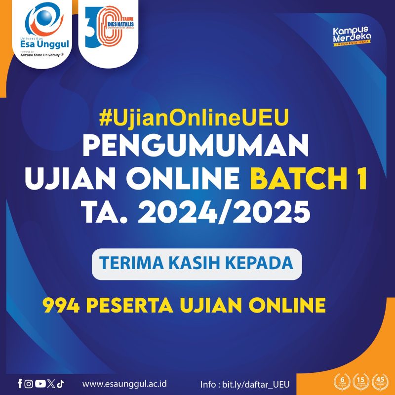 Hasil Seleksi Ujian Online Tahap 1 TA 2024/2025 Universitas Esa Unggul